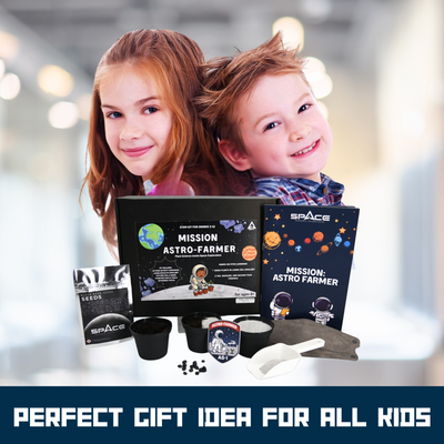 Children with space-themed educational kit gift idea STEM Kit, Science Fair experiment, plant the moon challenge
