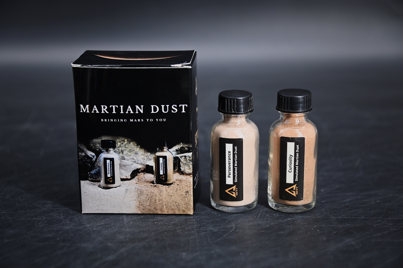 Space Resource Technologies Perserverance and Curiosity Martian Regolith Simulant Jars - High Fidelity Mars Soil Analogs - Jezero Delta (JEZ-1) and Mars Global (MGS-1)