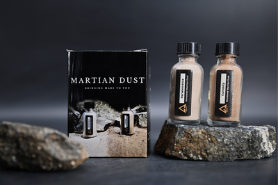 Space Resource Technologies Perserverance and Curiosity Martian Regolith Simulant Jars - High Fidelity Mars Soil Analogs - Jezero Delta (JEZ-1) and Mars Global (MGS-1)